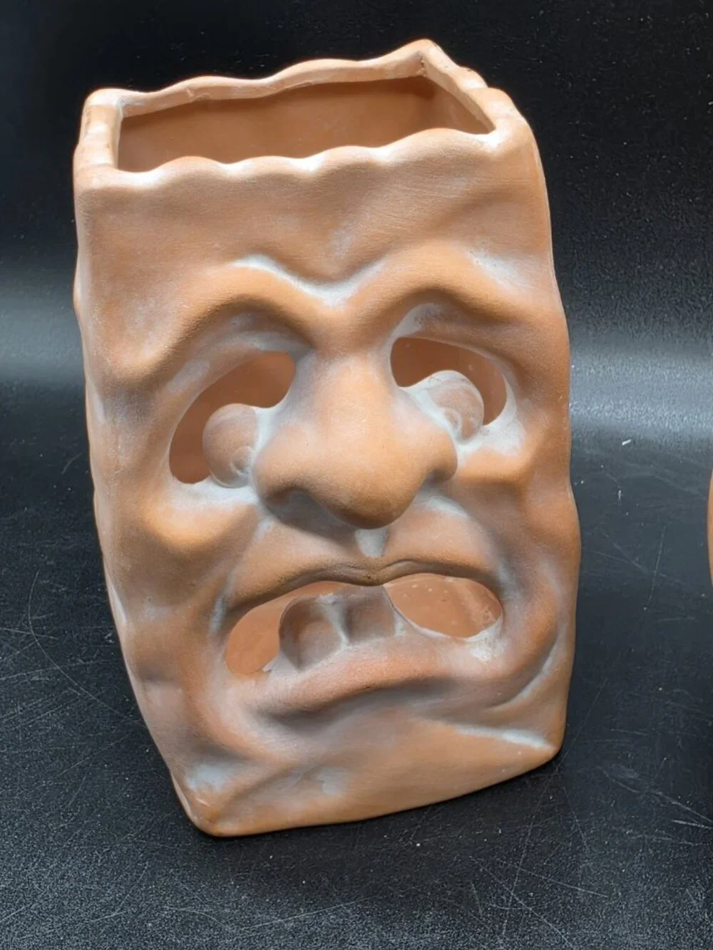 Russ Jack-O-Lantern Terracotta Paper Bag Pumpkin Candleholder Pair Halloween Vtg